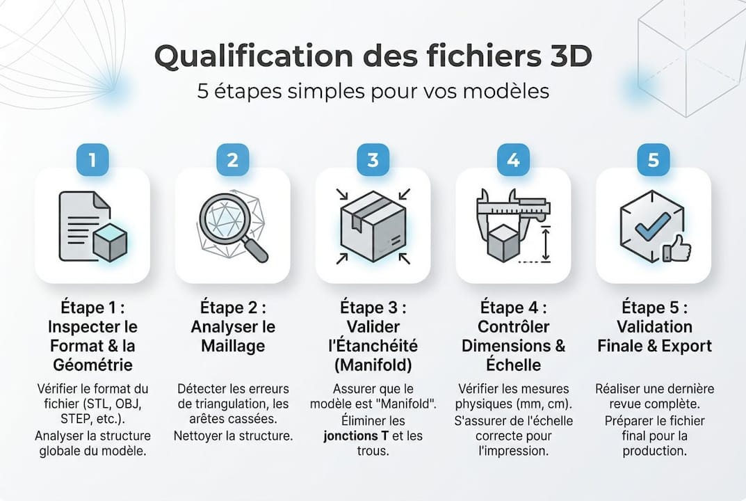The different steps to validate and qualify your 3D files at a glance
