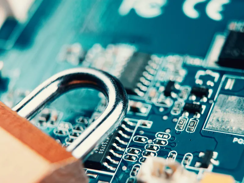 Cadenas posé sur un circuit imprimé